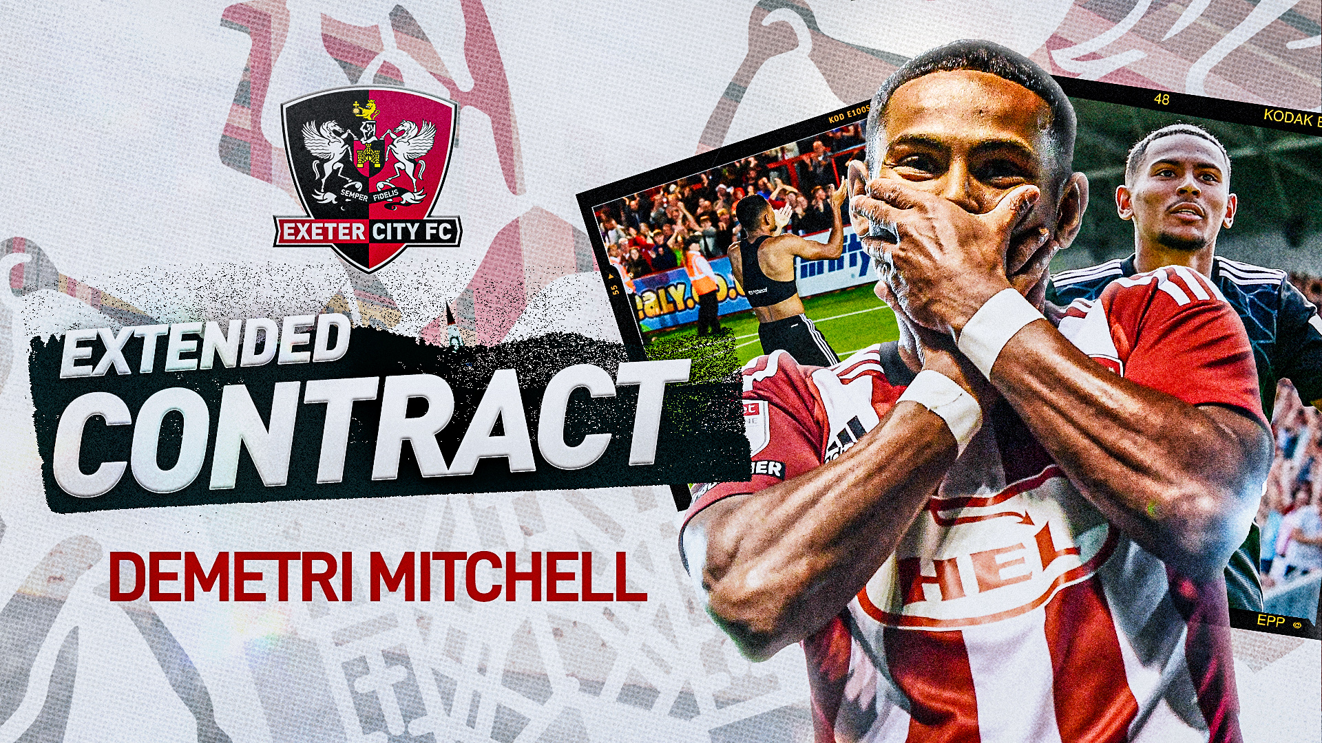 Image of Demetri Mitchell with the words 'Extended Contract'