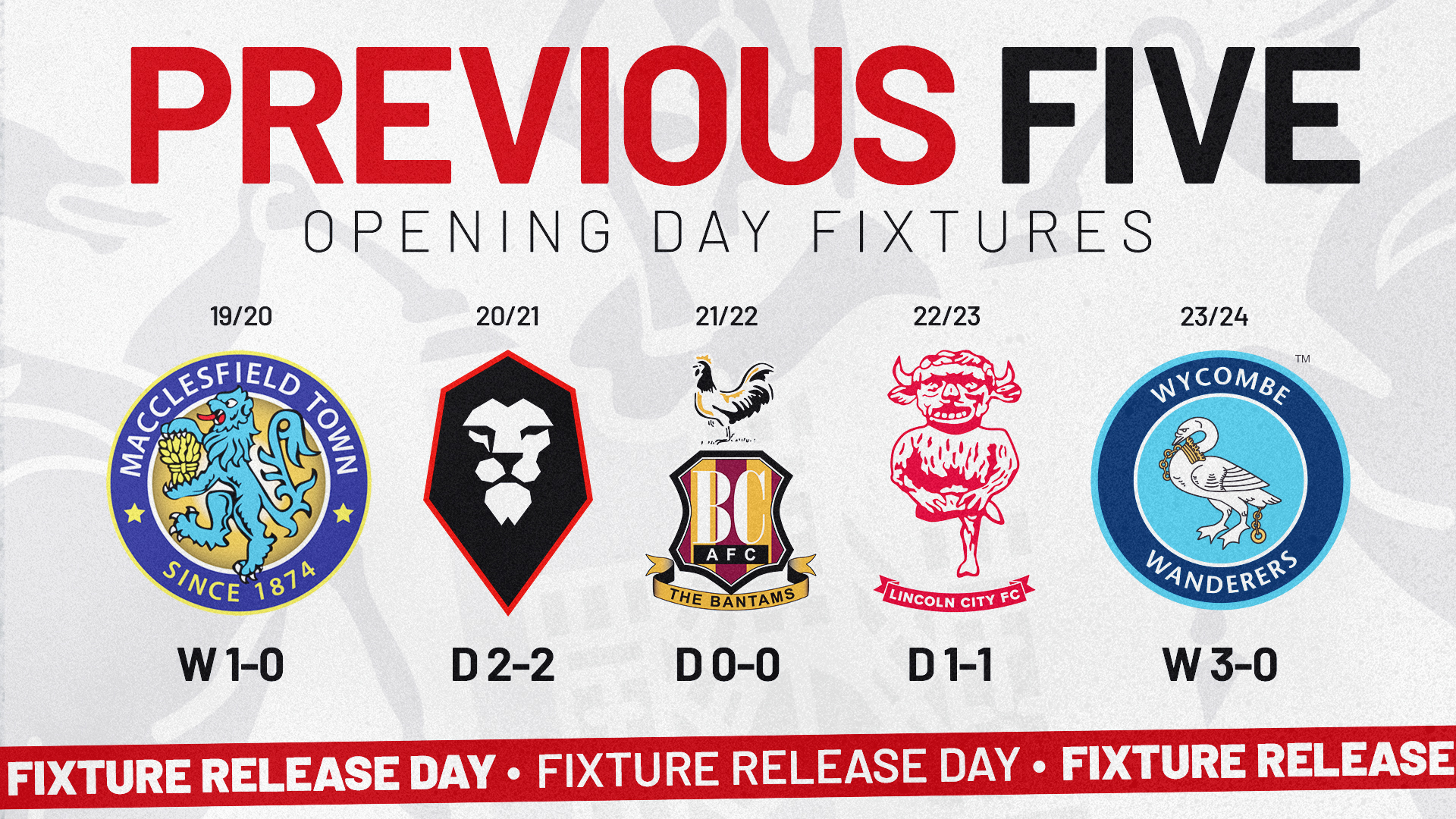 An image showing City's previous five matches on the opening day of the season