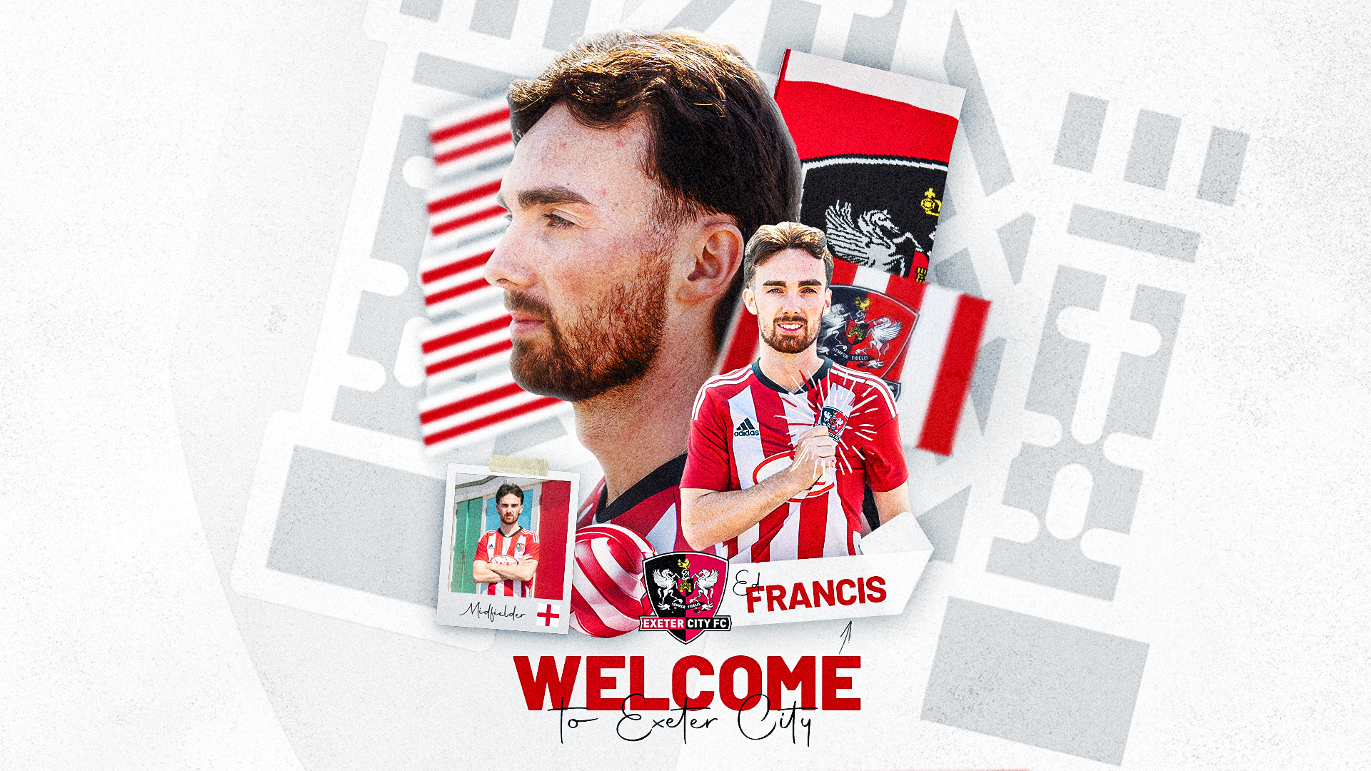 Image welcoming Ed Francis to the club, with three images and the text 'welcome Ed Francis'