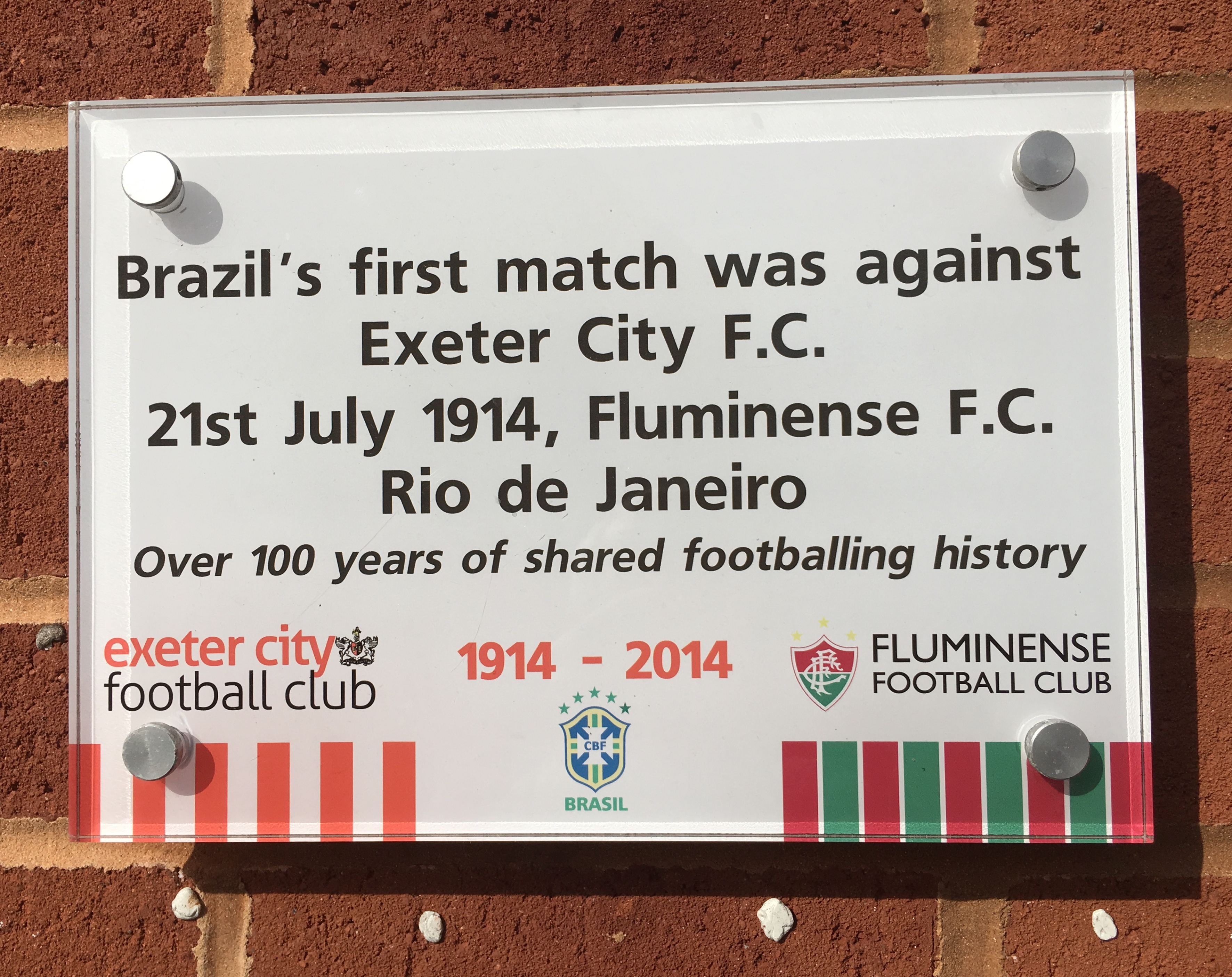 Exeter City vs Brazil plaque