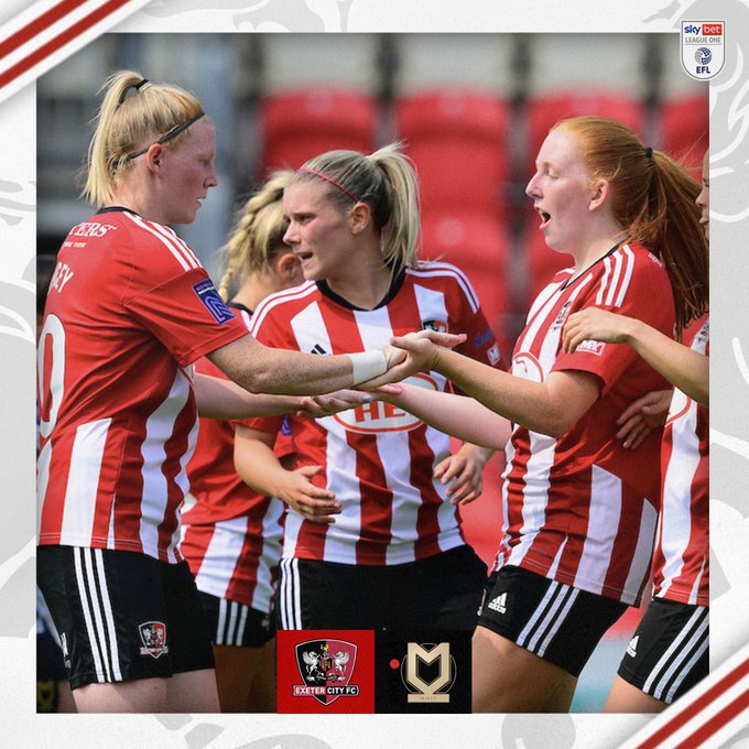 Exeter City Women celebrate their first goal against MK Dons