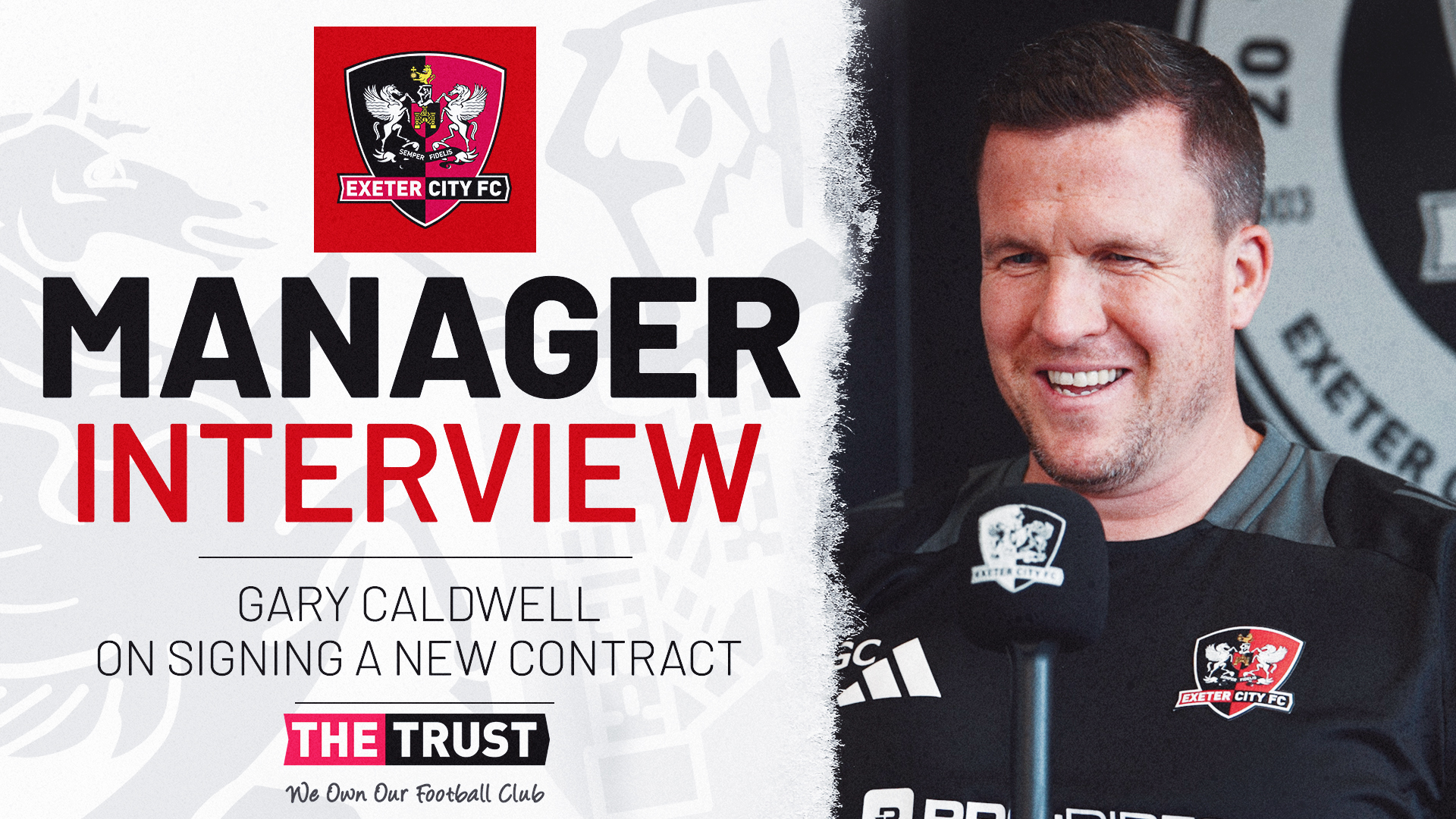 Manager Interview graphic. On the right is an image of Gary Caldwell, on the left the text reads: MANAGER INTERVIEW / GARY CALDWELL ON SIGNING A NEW CONTRACT