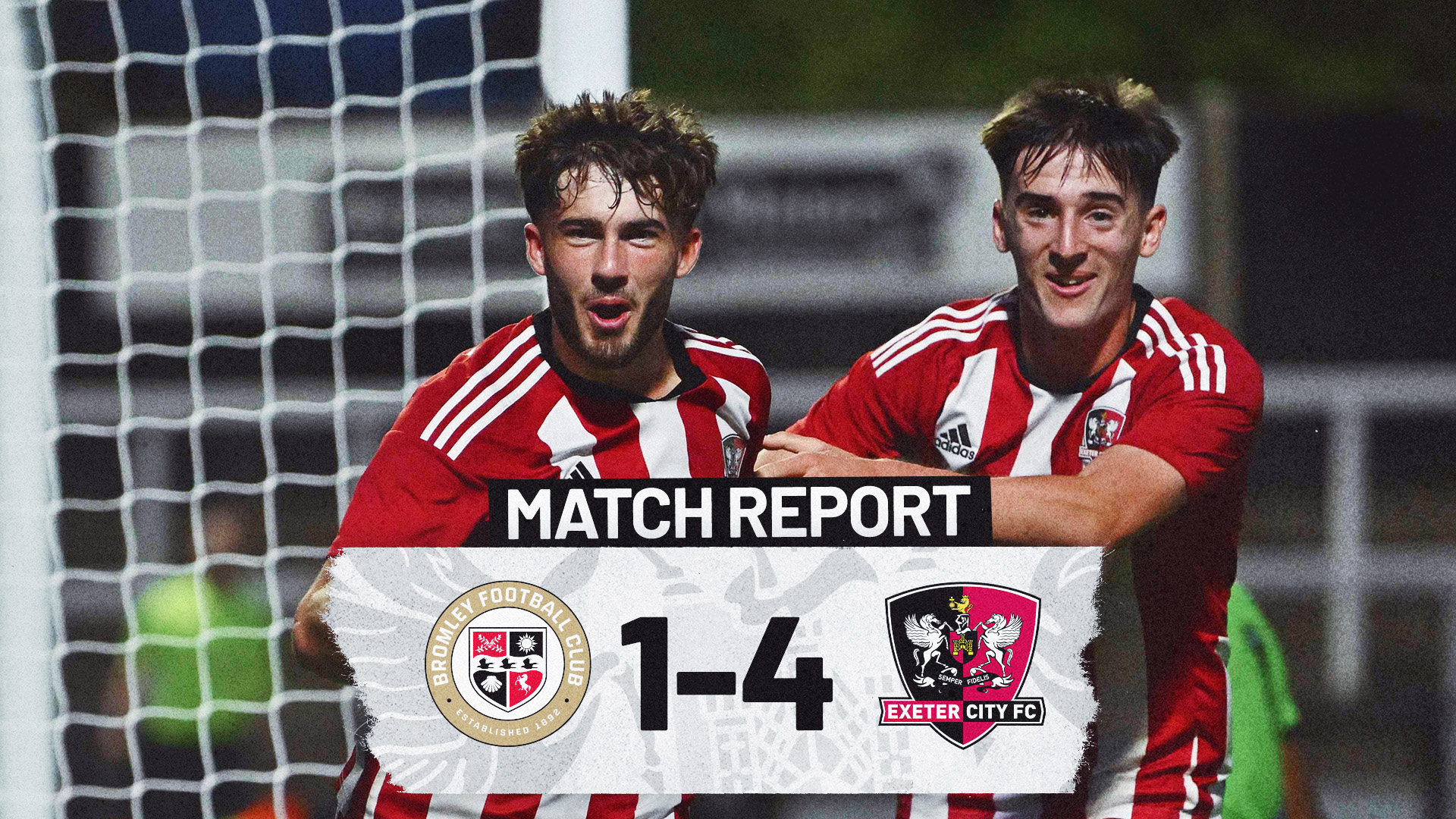 Match Report graphic, reading Bromley 1-4 Exeter City