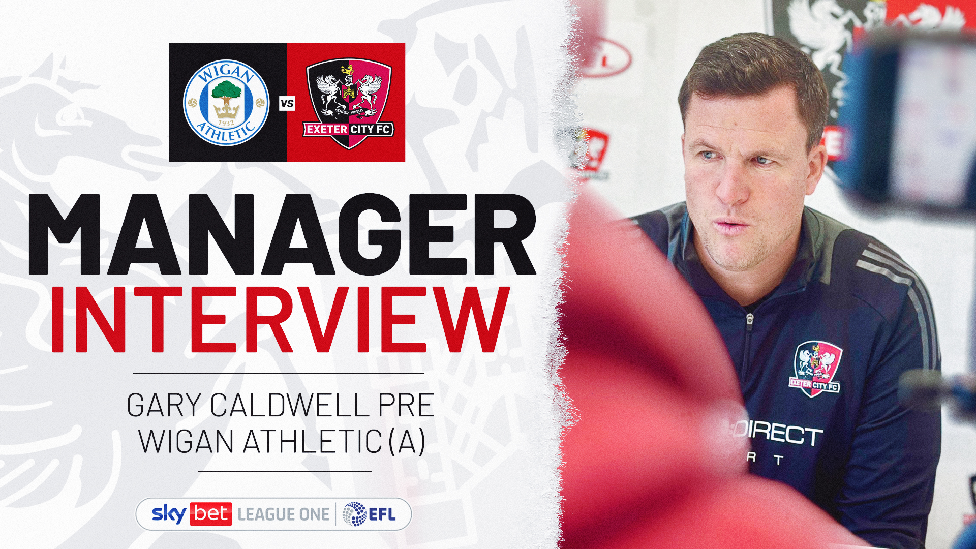 Gary Caldwell interview graphic for Wigan Athletic match