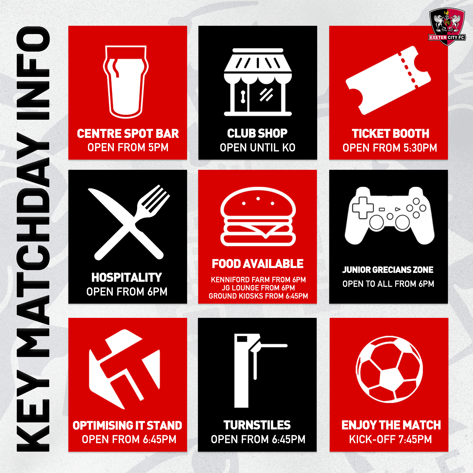 Key Match Timings for a 7.45pm kick-off