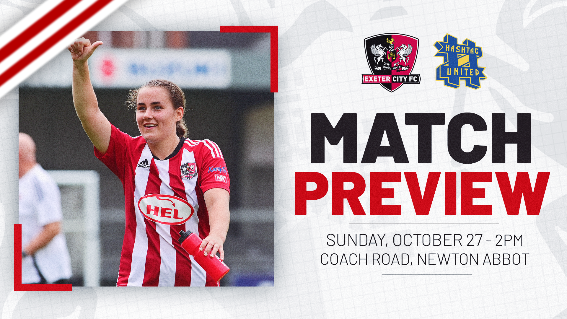 Match Preview graphic. Text reads: MATCH PREVIEW / SUNDAY, OCTOBER 27 - 2PM / COACH ROAD, NEWTON ABBOT