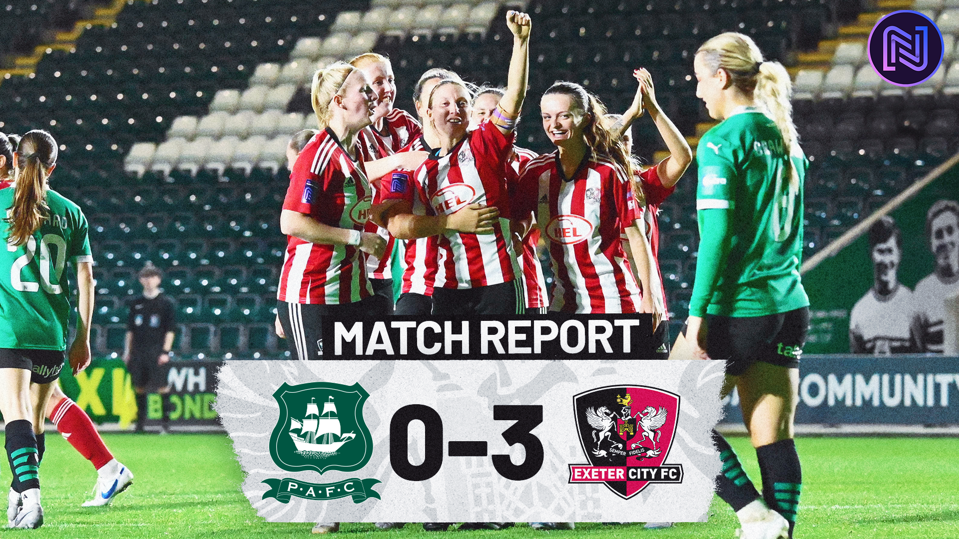 Match report graphic of Plymouth Argyle Women 0-3 Exeter City Women 