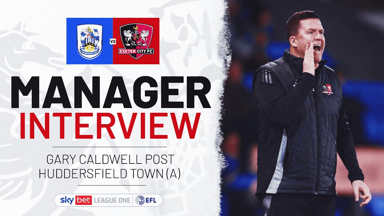 Manager Interview Graphic. Text reads: MANAGER INTERVIEW / GARY CALDWELL POST HUDDERSFIELD TOWN (A). Image of Gary shouting on the right.