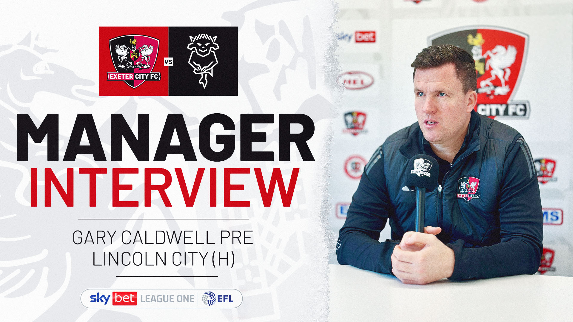 Gary Caldwell interview graphic for Lincoln City fixture