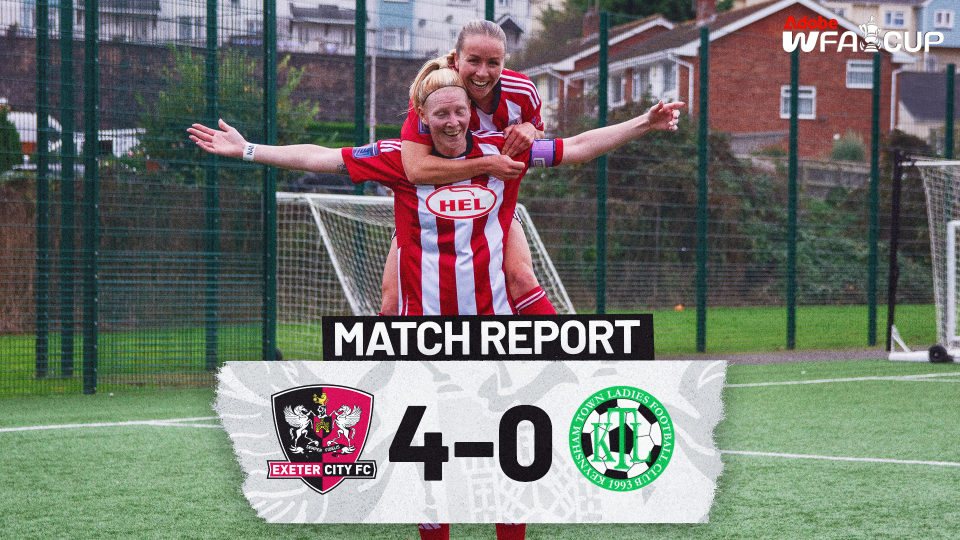 Match Report graphic for Exeter City Women 4-0 Keysham Town Women.