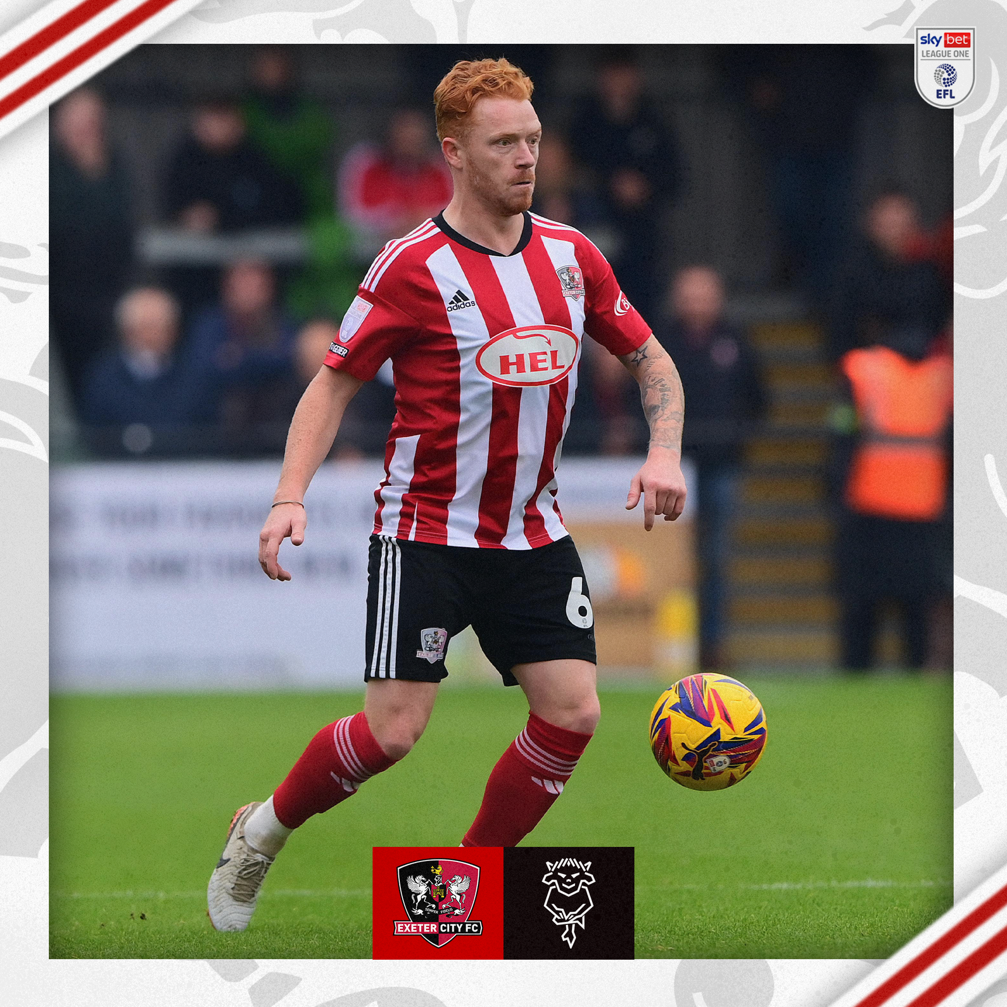 Ryan Woods, in his red and white home it, looking up for a pass, with the ball in the air.