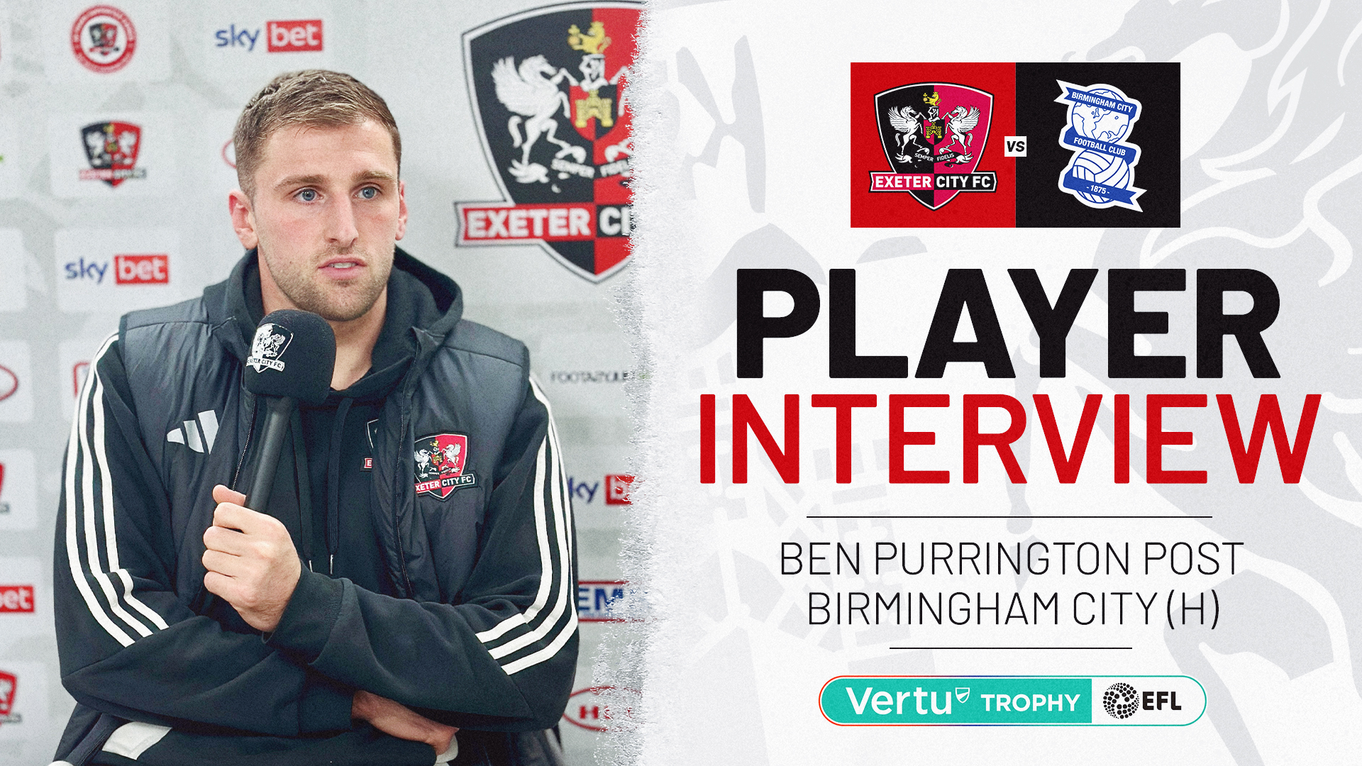 Player Interview graphic for Ben Purrington post Birmingham.