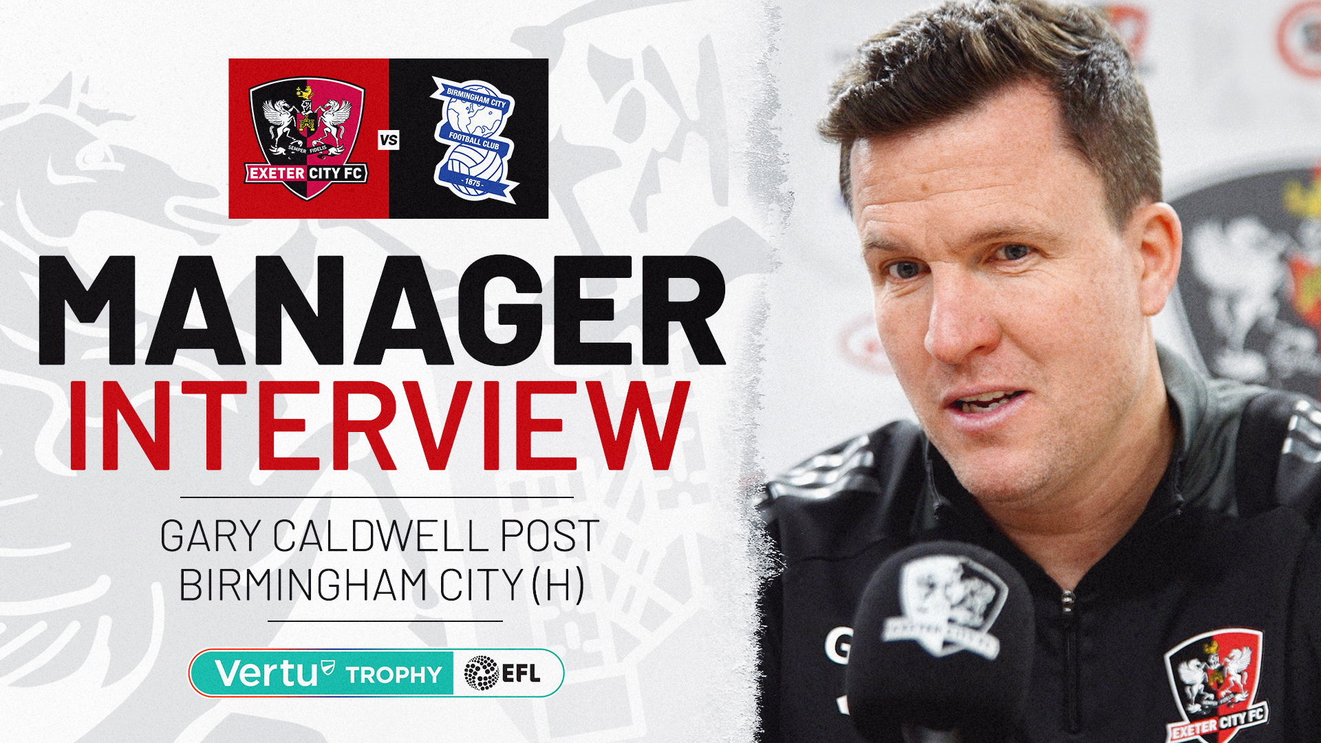 Manager Interview graphic. Text reads: MANAGER INTERVIEW / GARY CALDWELL POST BIRMINGHAM CITY (H)