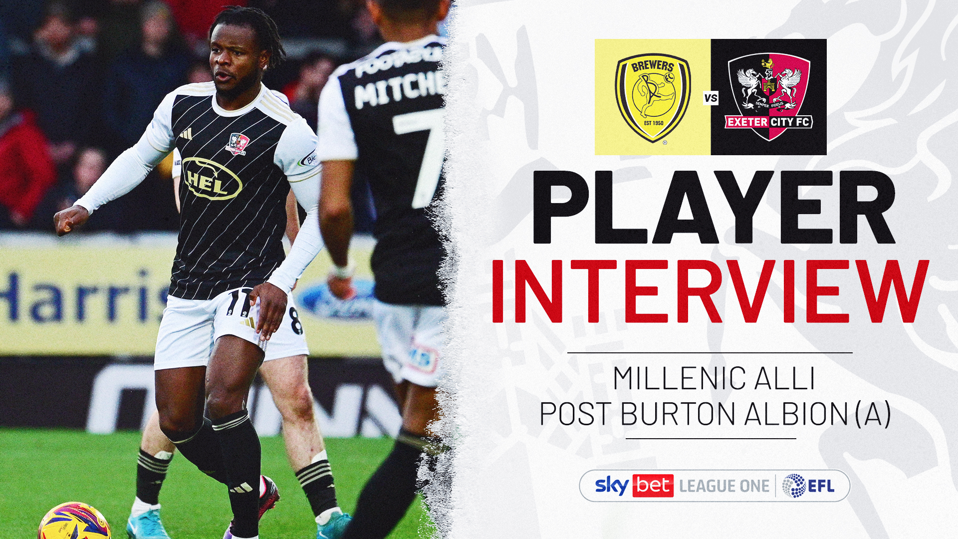 Player Interview graphic for Milli Alli post Burton Albion (A)