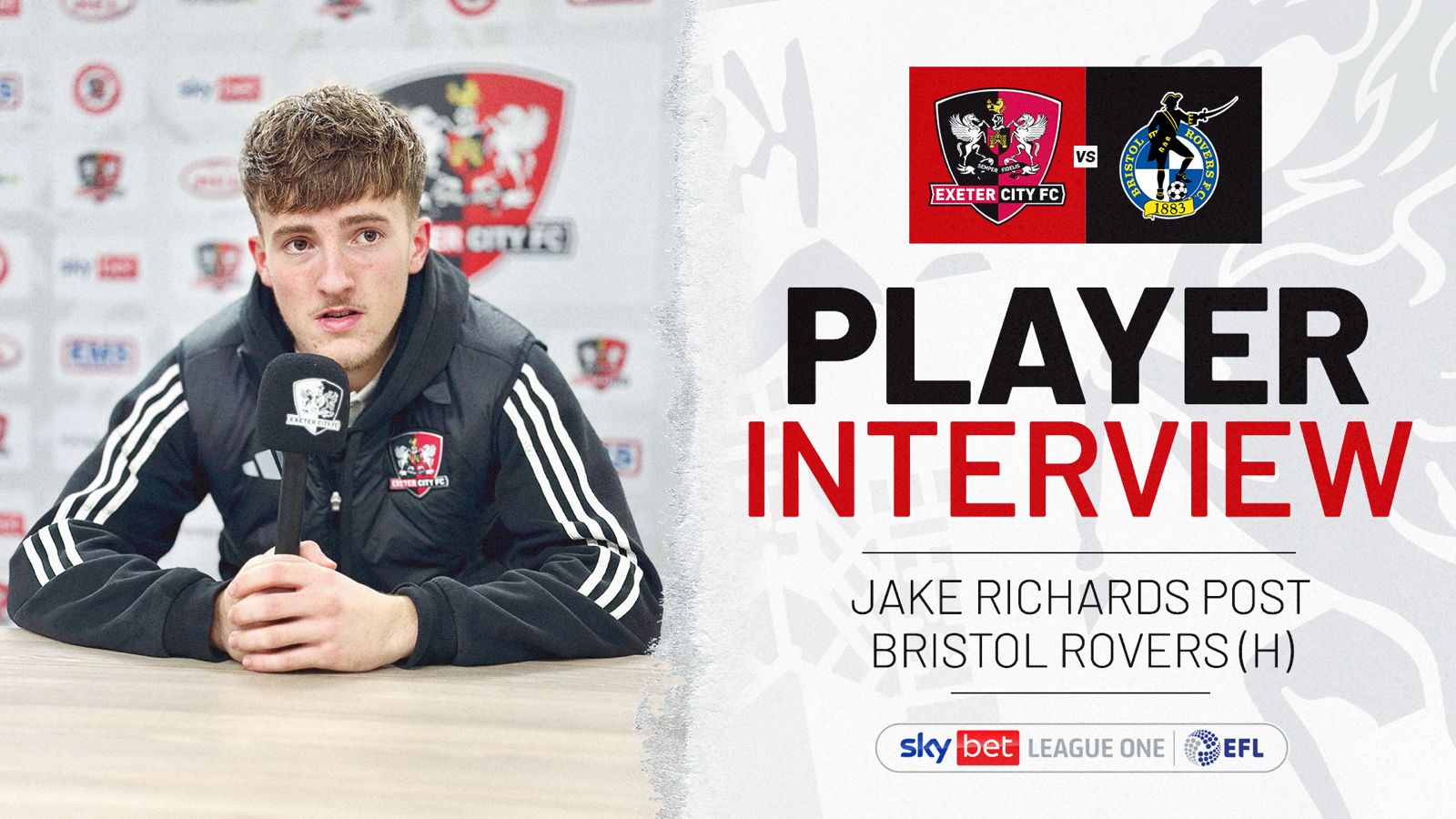 Player Interview graphic for Jake Richards post Bristol Rovers (H)