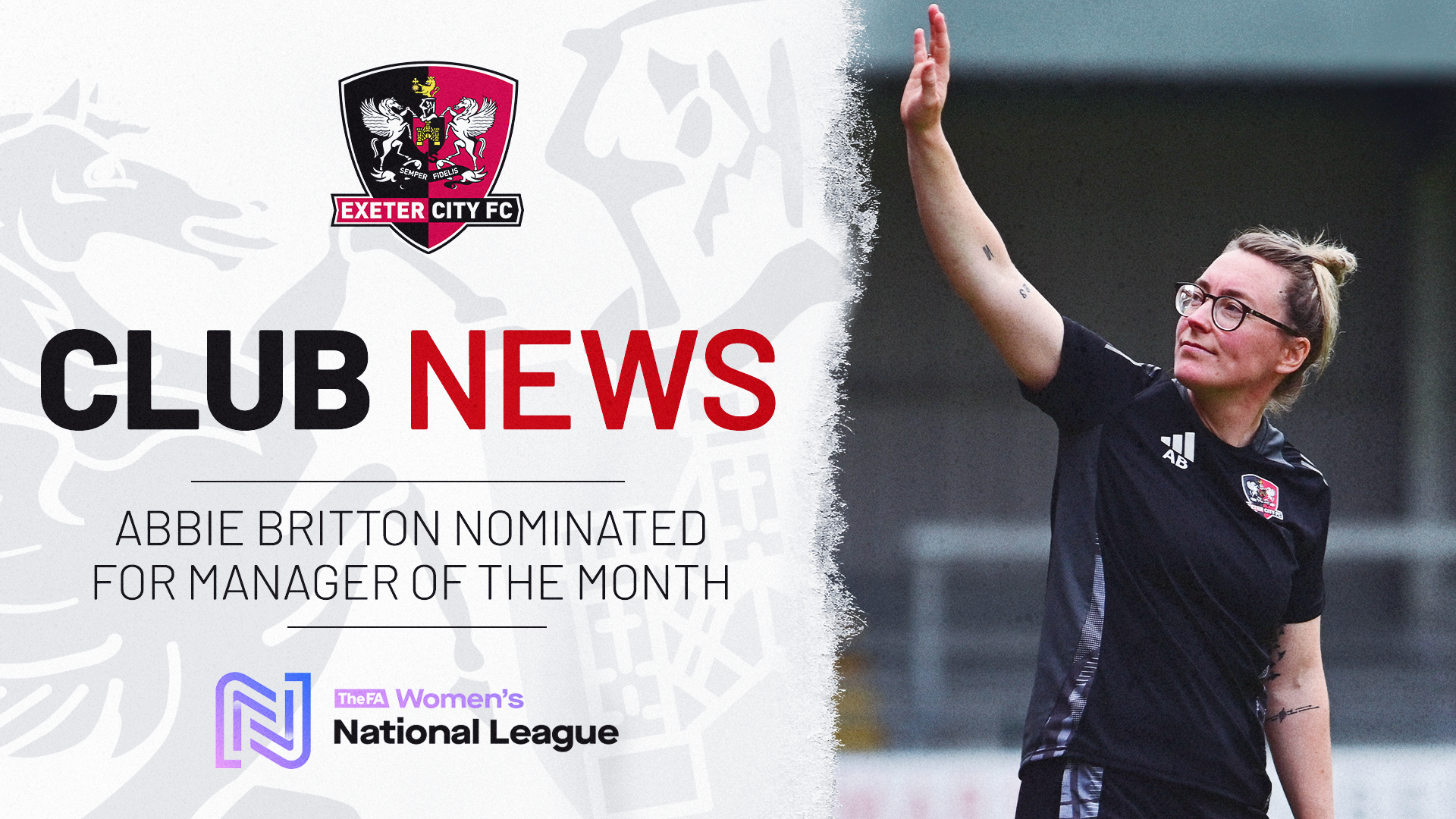 Club news graphic for Abbie Britton being nominated for manager of the month for December