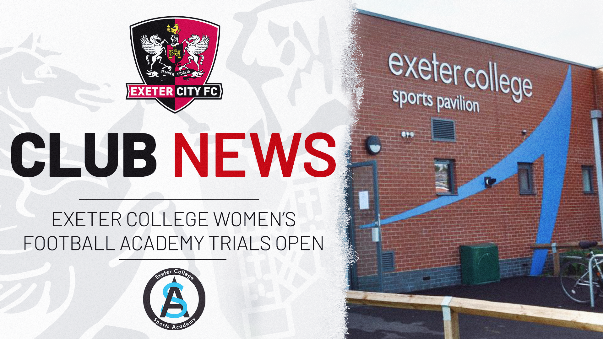 Club News graphic for Exeter College Women's Football Academy Trials Open