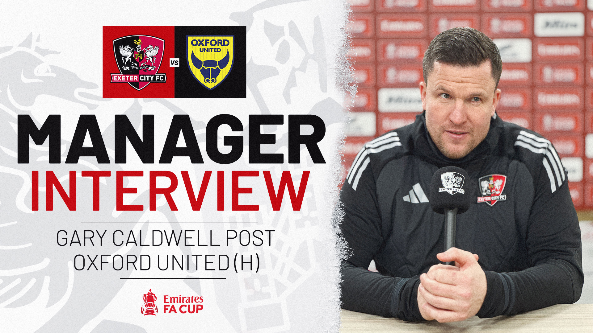 Manager Interview graphic for Gary Caldwell post Oxford United in the FA Cup