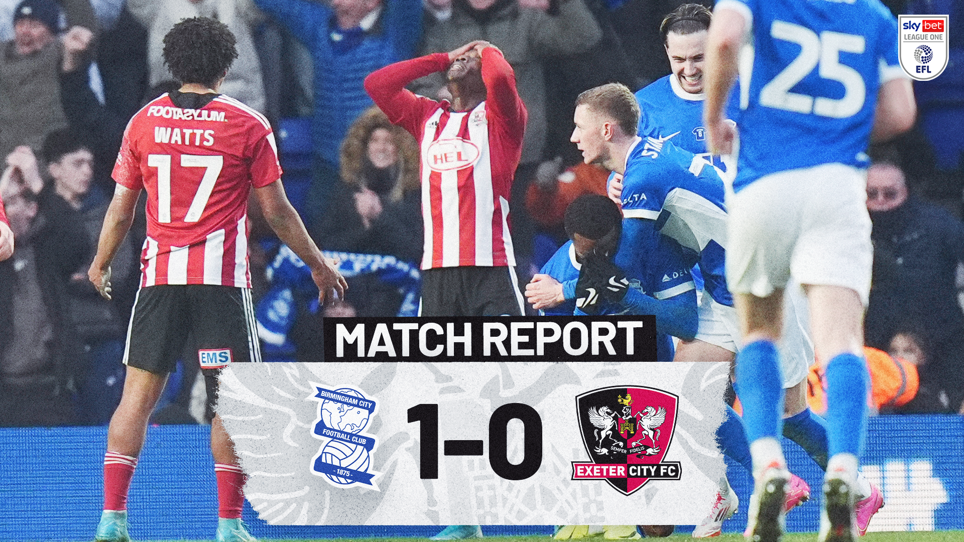 Match report graphic for Birmingham City 1-0 Exeter City