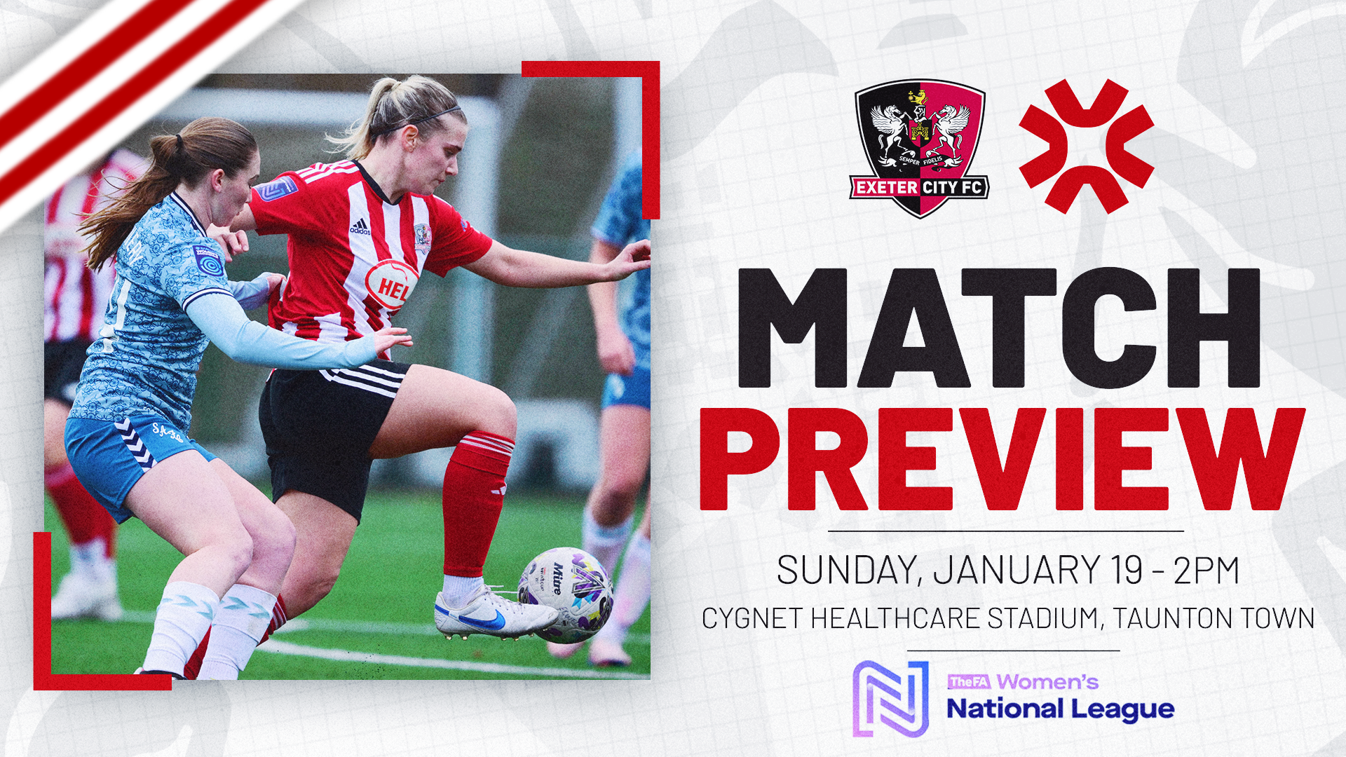 Match Preview graphic for Exeter City Women v Gwalia United on Sunday, January 19 - 2pm / At Taunton Town FC