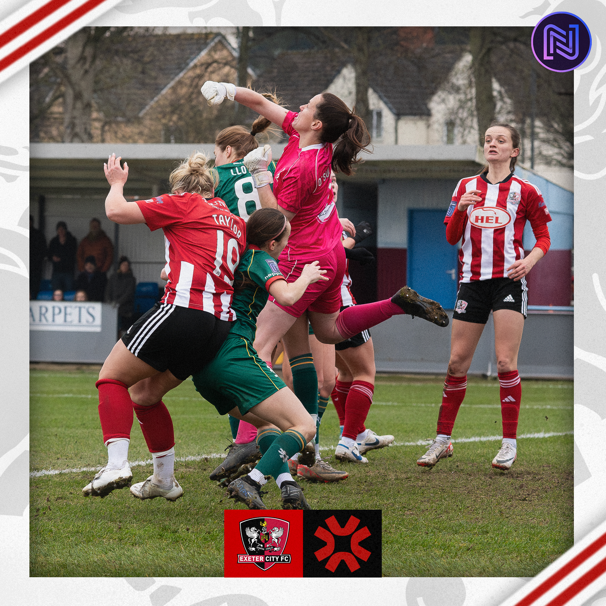 Gwalia goalkeeper going up to punch the ball