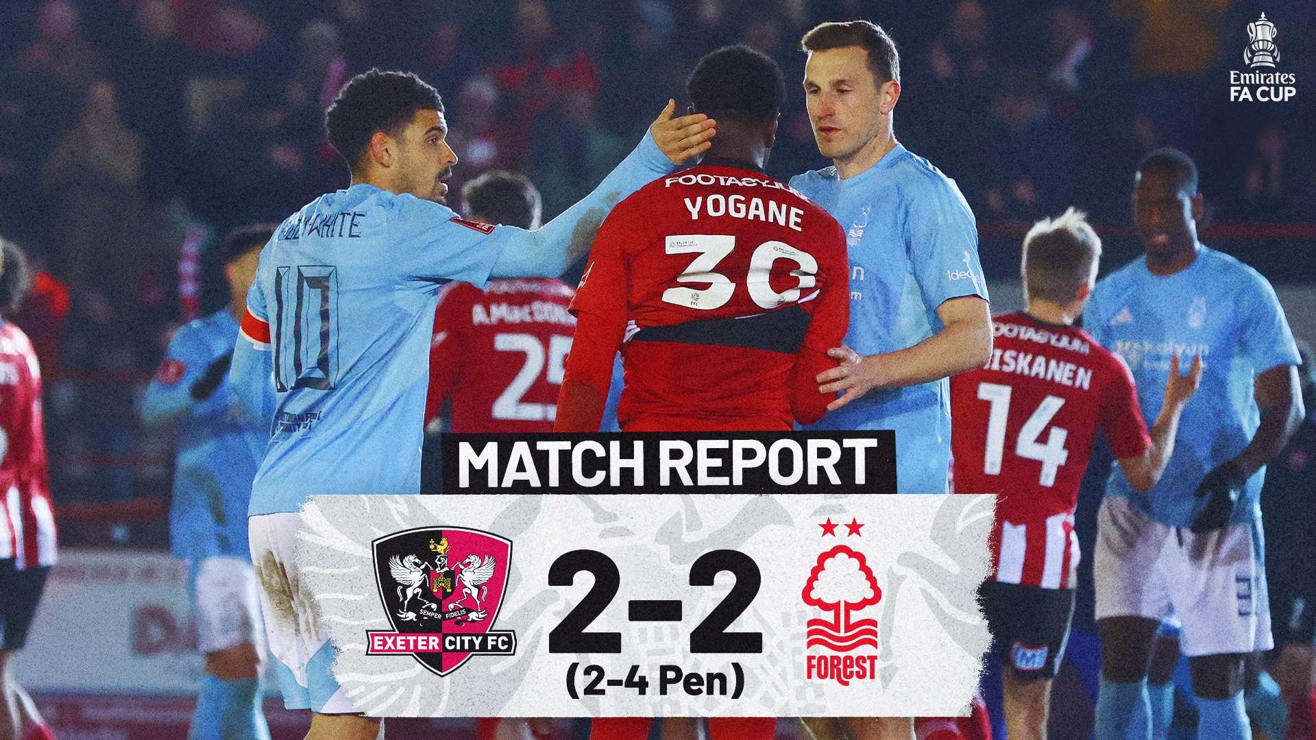 Match report graphic for Exeter City 2-2 Forest (2-4 pens)