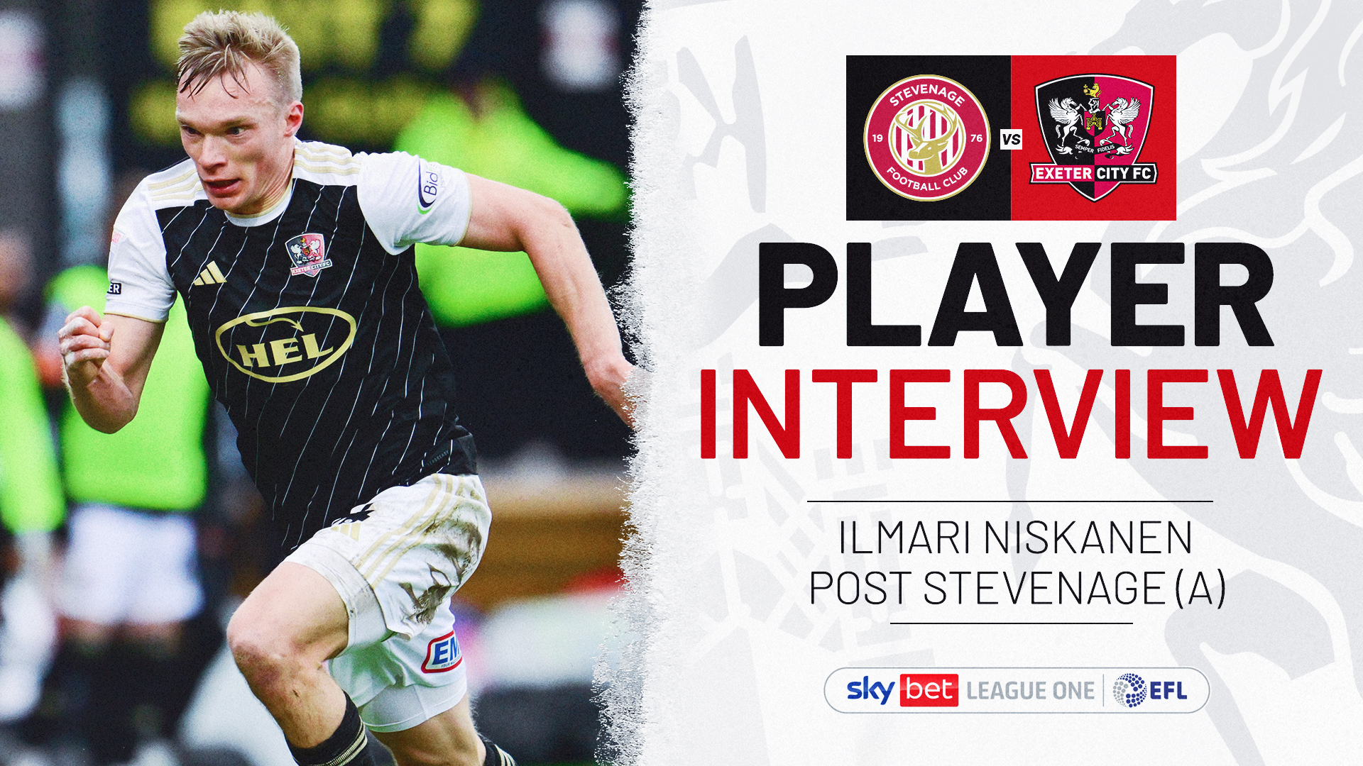 Player Interview graphic for Ilmari Niskanen post Stevenage (A)