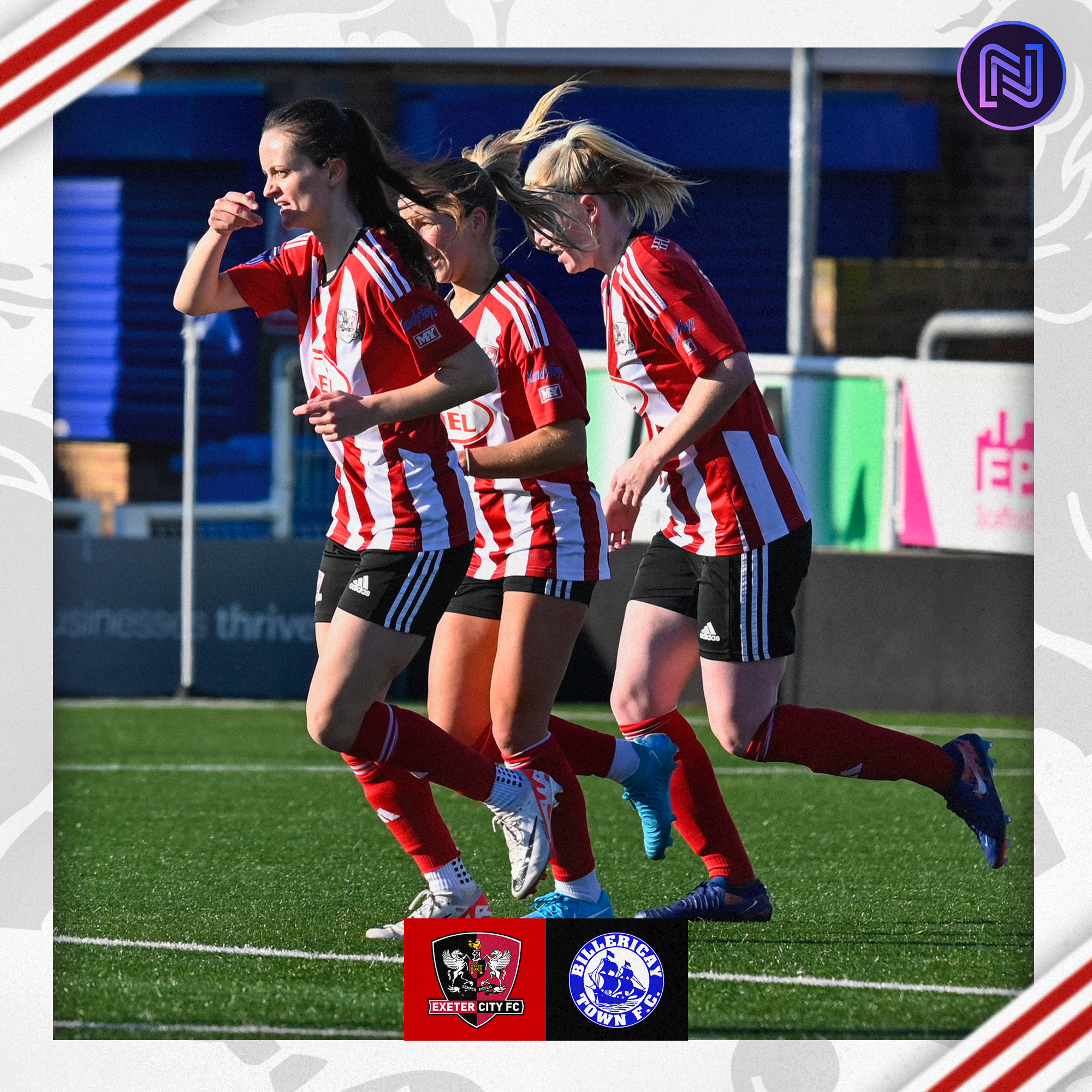 Sophie Gillies celebrating her goal with Sarah Stacey and Maya Kendell