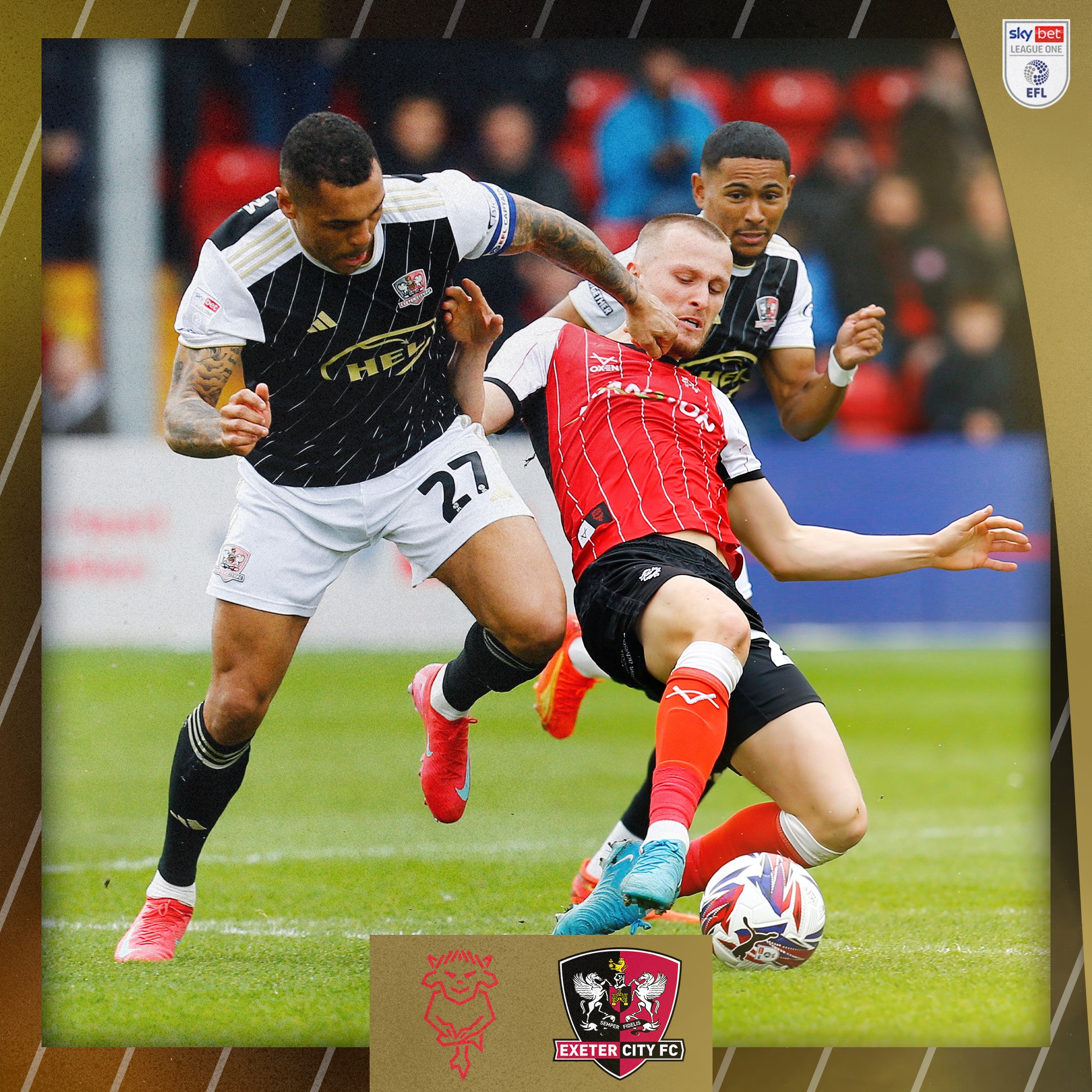 Josh Magennis battling for the ball against a Lincoln player