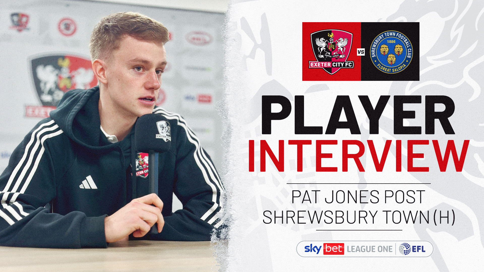 Player interview graphic for Pat Jones post Shrewsbury Town (H)