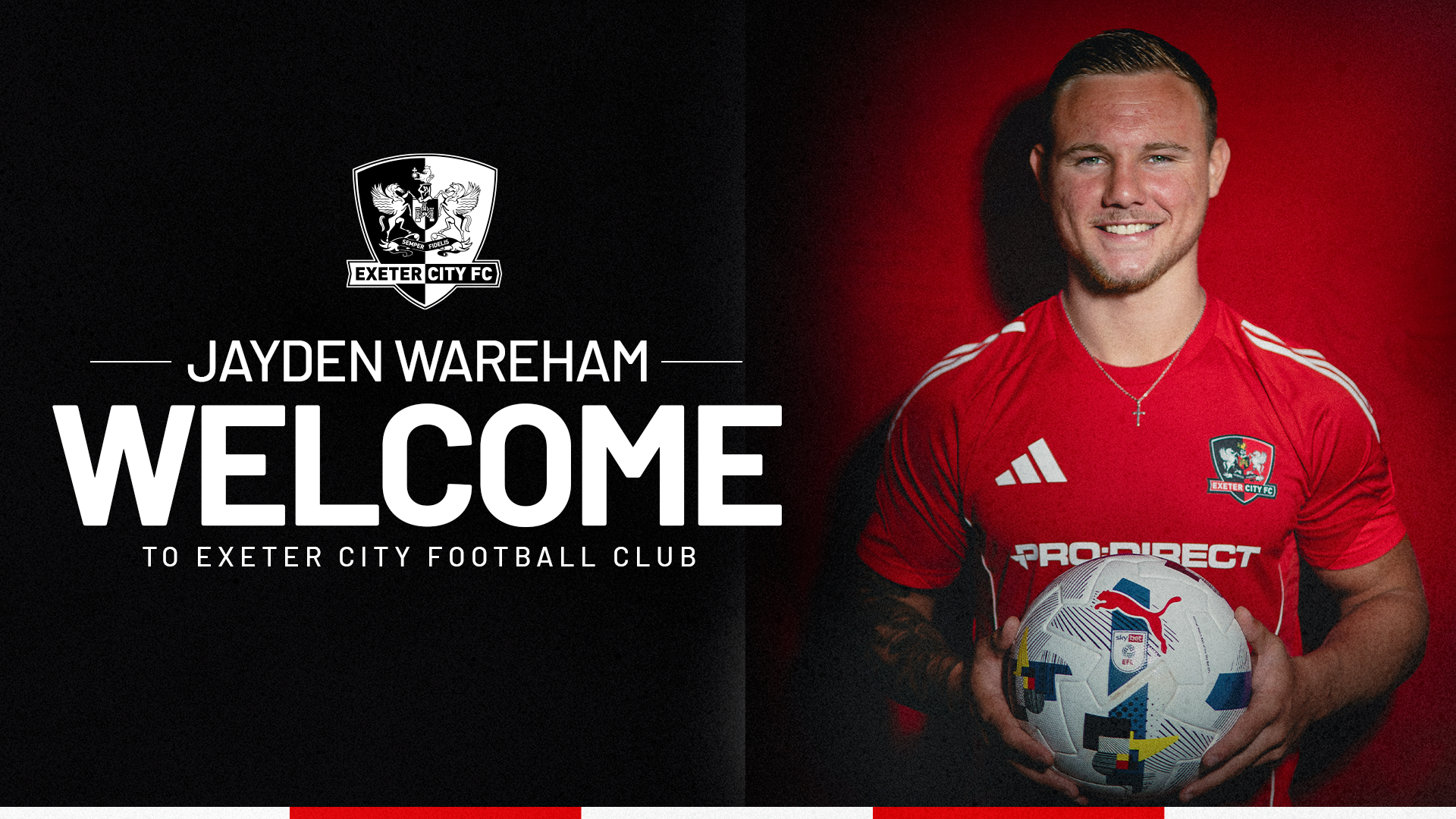 Welcome graphic for Jayden Wareham to Exeter City Football Club