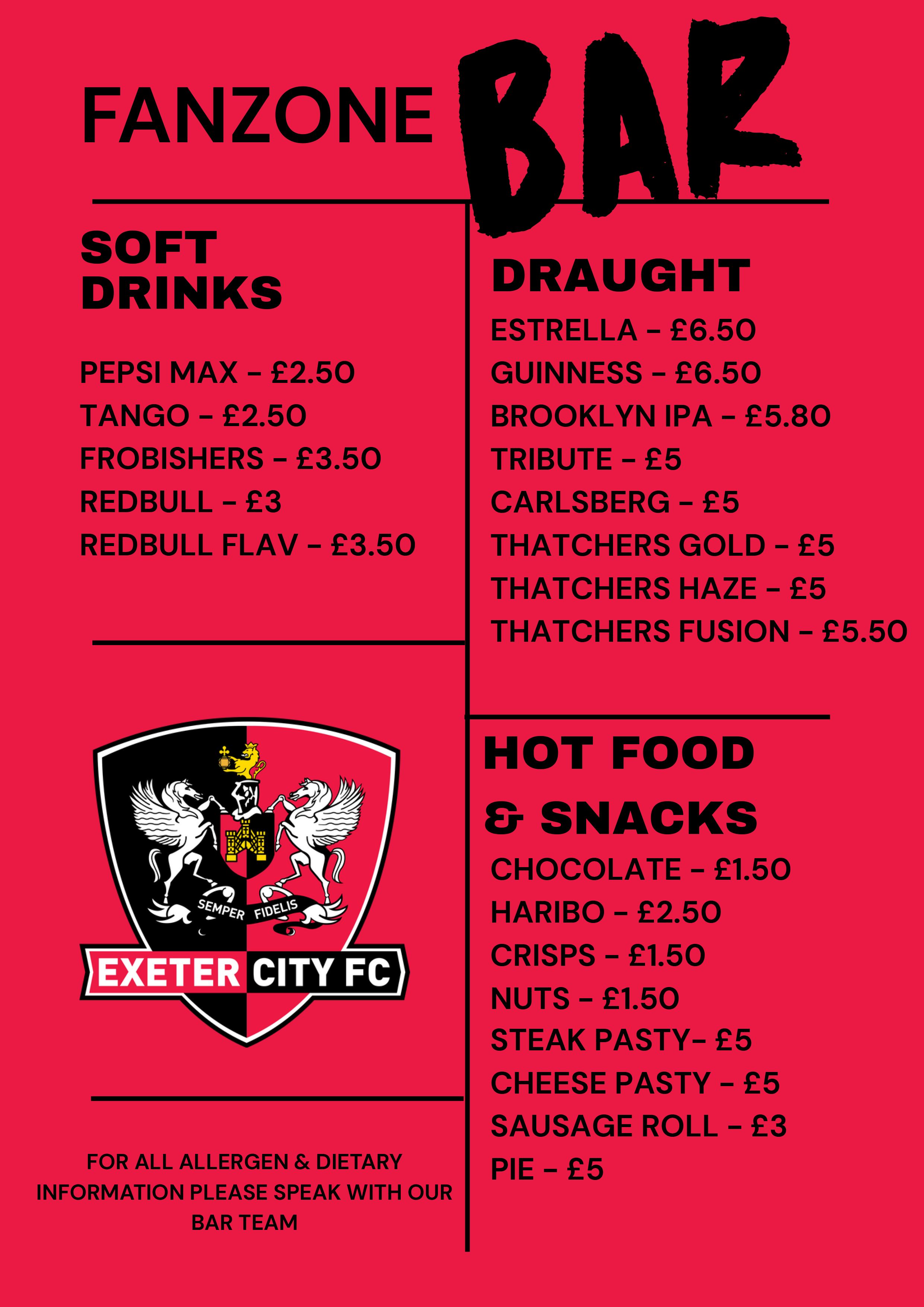 Fanzone Bar menu