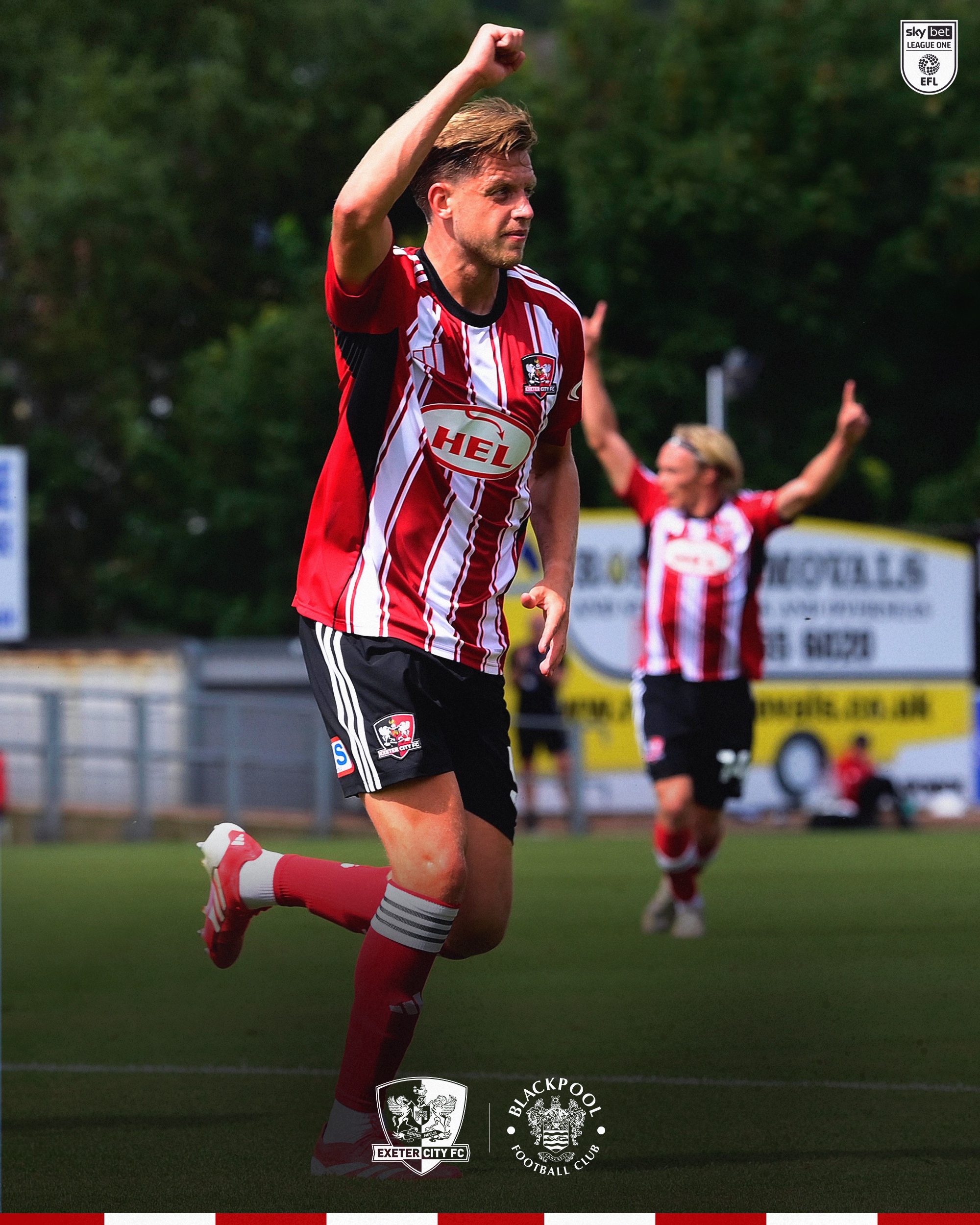 Jack Fitzwater celebrating with his arm in the air