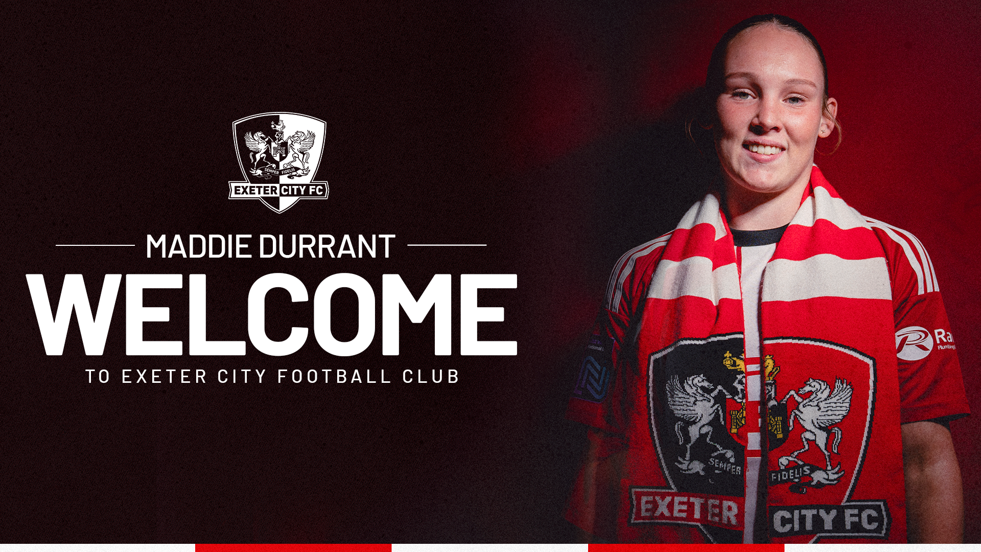 Welcome graphic for Maddie Durrant to Exeter City Women