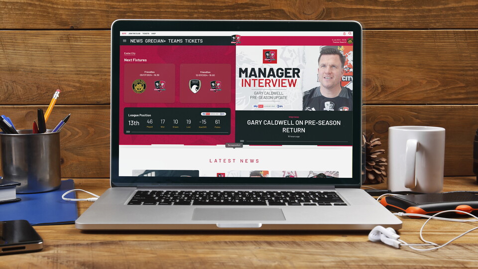 A look at the new Exeter City website on a laptop
