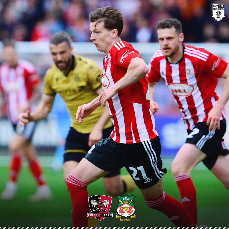 Ryan Trevitt on the ball for Exeter against Wrexham