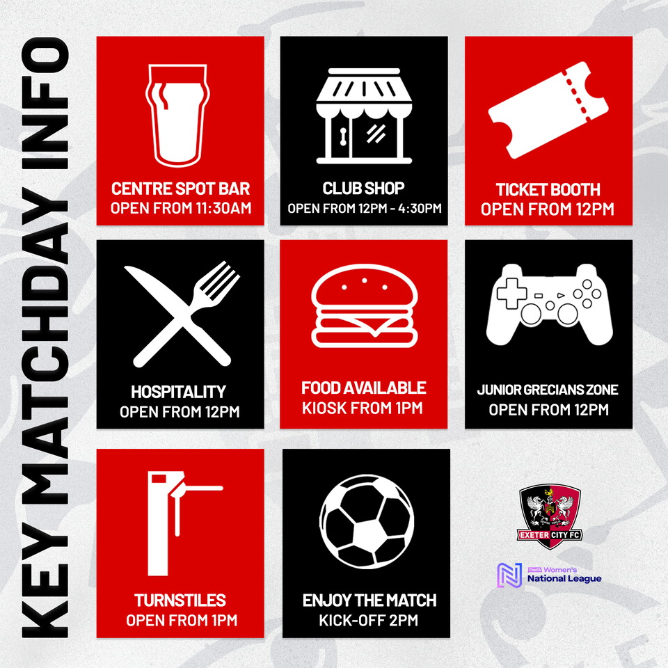 Information about a standard women's matchday at Exeter City Football club