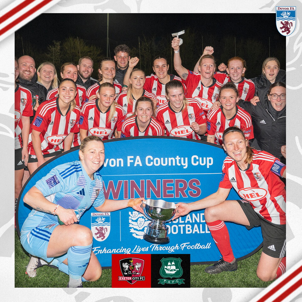 The Exeter City Women players with the Devon FA challenge cup after the game