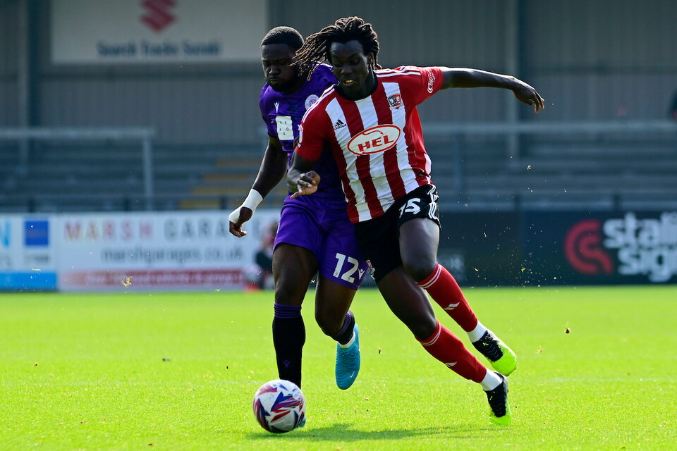 Johnly Yfeko on the ball against Stevenage 