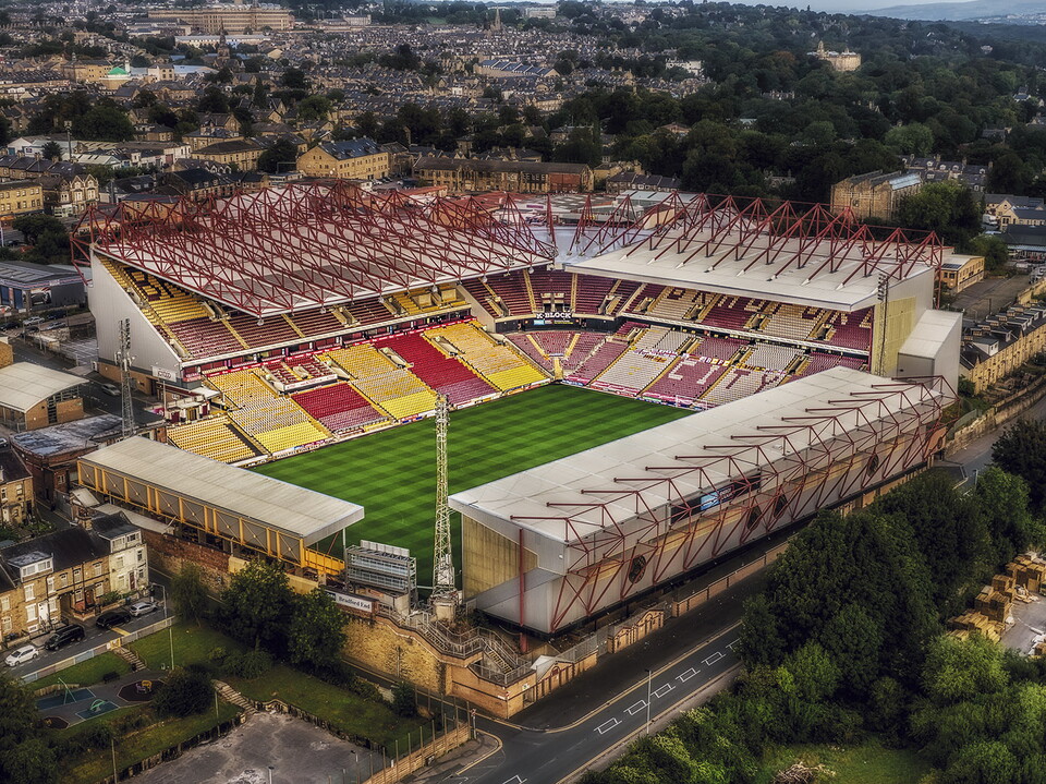 Aerial shot of Valley Parade