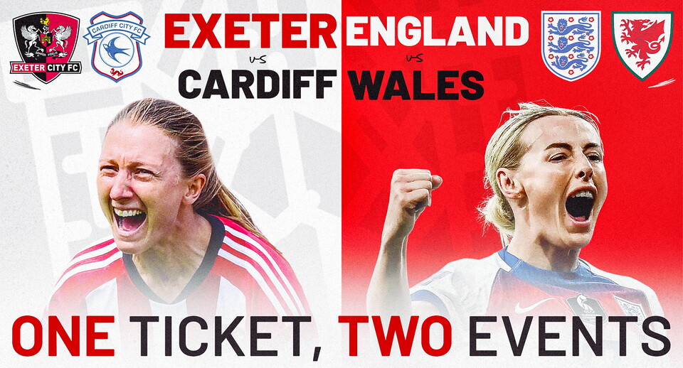 Event graphic for Exeter City Women v Cardiff and England Women v Wales watch along