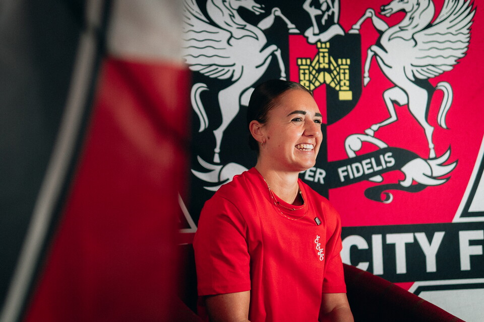Image of Leah Burridge, Exeter City WOmen's new signing, smiling while being interviewed