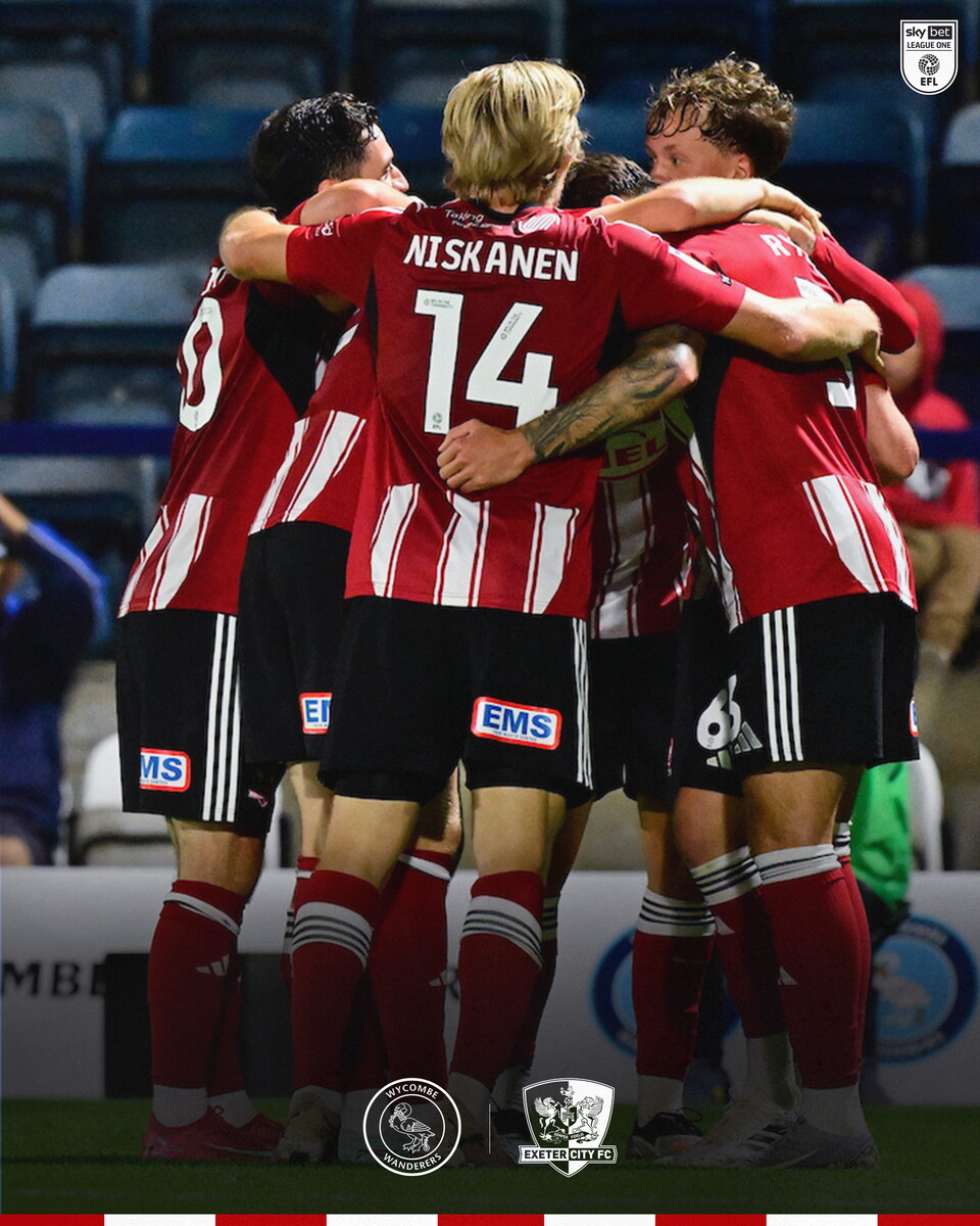 City celebrate goal at Wycombe