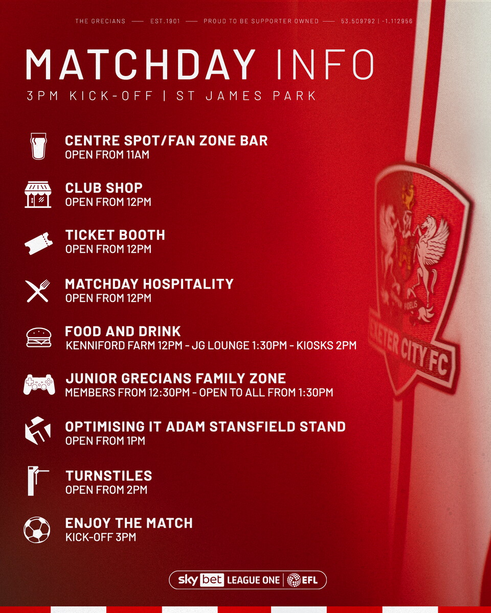 Matchday info for 3pm