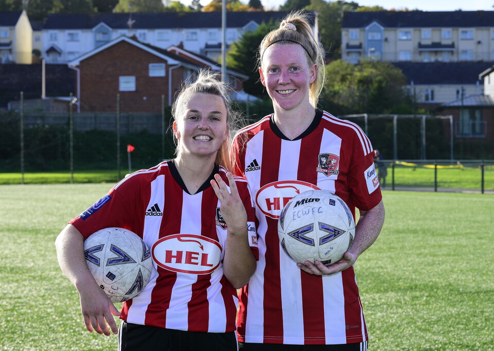 Zoe Cunningham and Sarah Stacey after netting hat tricks against Torquay United Women 