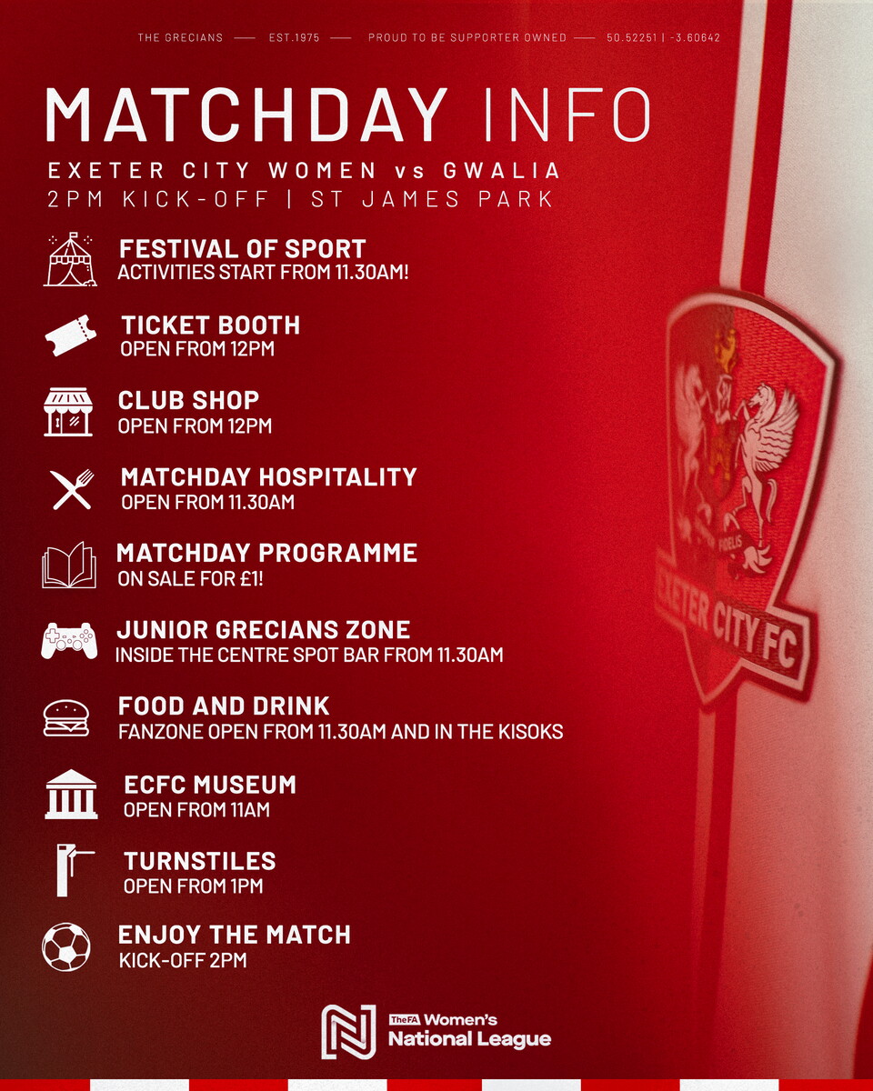 Matchday Info for Exeter City Women v Gwalia United