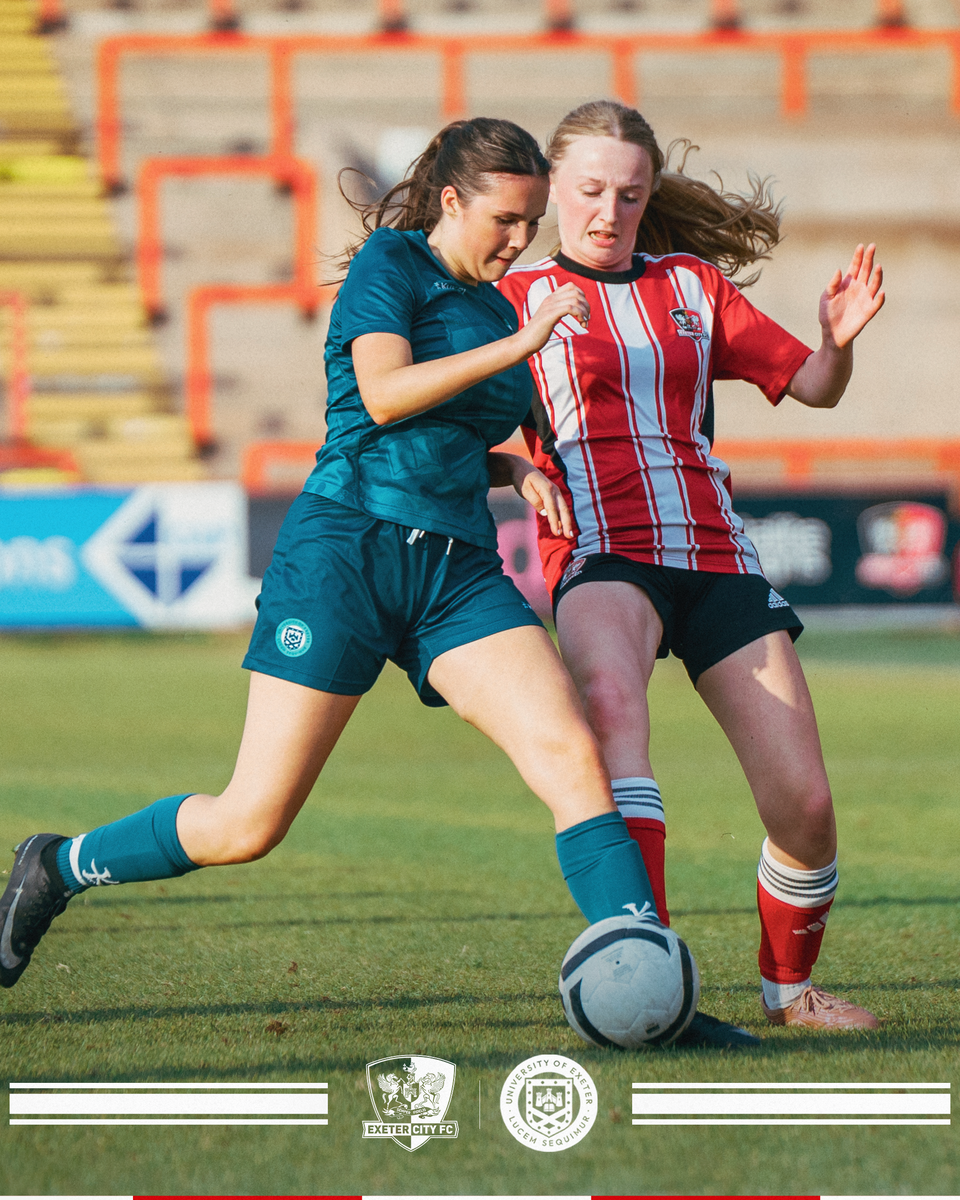 Image of a young City Women player battling with a University of Exeter player at SJP