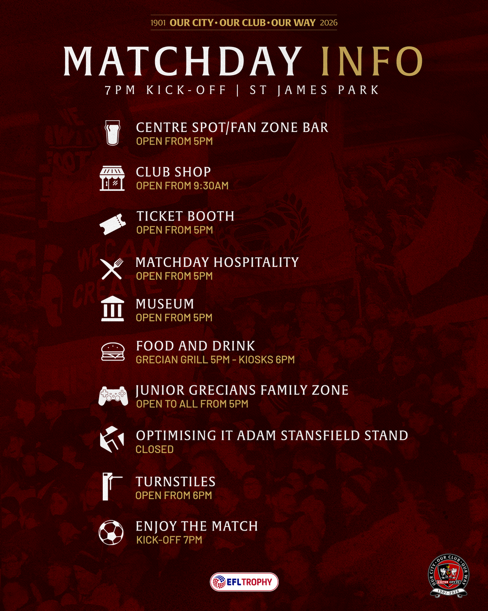 Key timings for 7pm kick-off