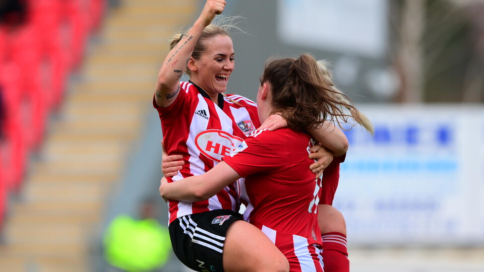 Manfy Sharpe and Connie Pengelly celebrate at St James Park