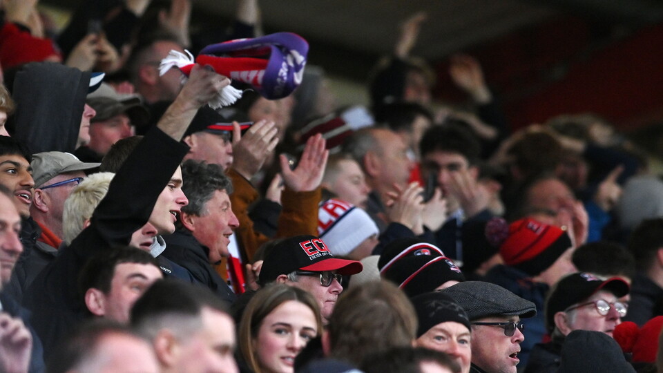 Fans in the Big Bank at St James Park